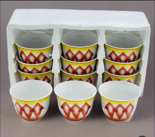 فنجان قهوه اماراتی طرح قرمز ۱۲ عددی | خرید ست قهوه خوری شیک و باکیفیت