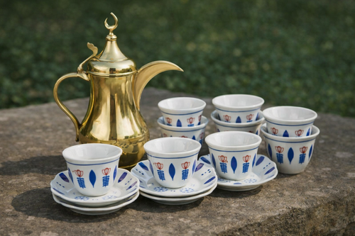 فنجان قهوه و نعلبکی طرح گل آبی ۶ عددی | خرید ست قهوه خوری شیک و خاص