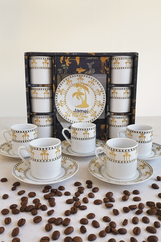 ست قهوه خوری و چای خوری طرح گل نخل طلایی ۶ عددی | خرید سرویس پذیرایی خاص و زیبا