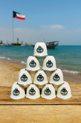 فنجان قهوه ۱۲ عددی طرح آرم کویت – سرویس شیک و سنتی