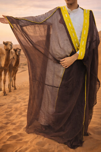 عبا بشت مردانه قهوهای تیره چهار فصل | خرید عبا عربی رسمی